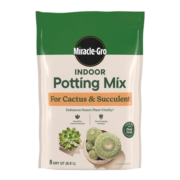 Miracle-Gro Indoor Potting Mix for Cactus and Succulent, Fast-Draining Formula, 8 qt.