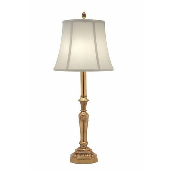 29 in. Umbered Brass Buffet Lamp with Pearl Supreme Satin Shade