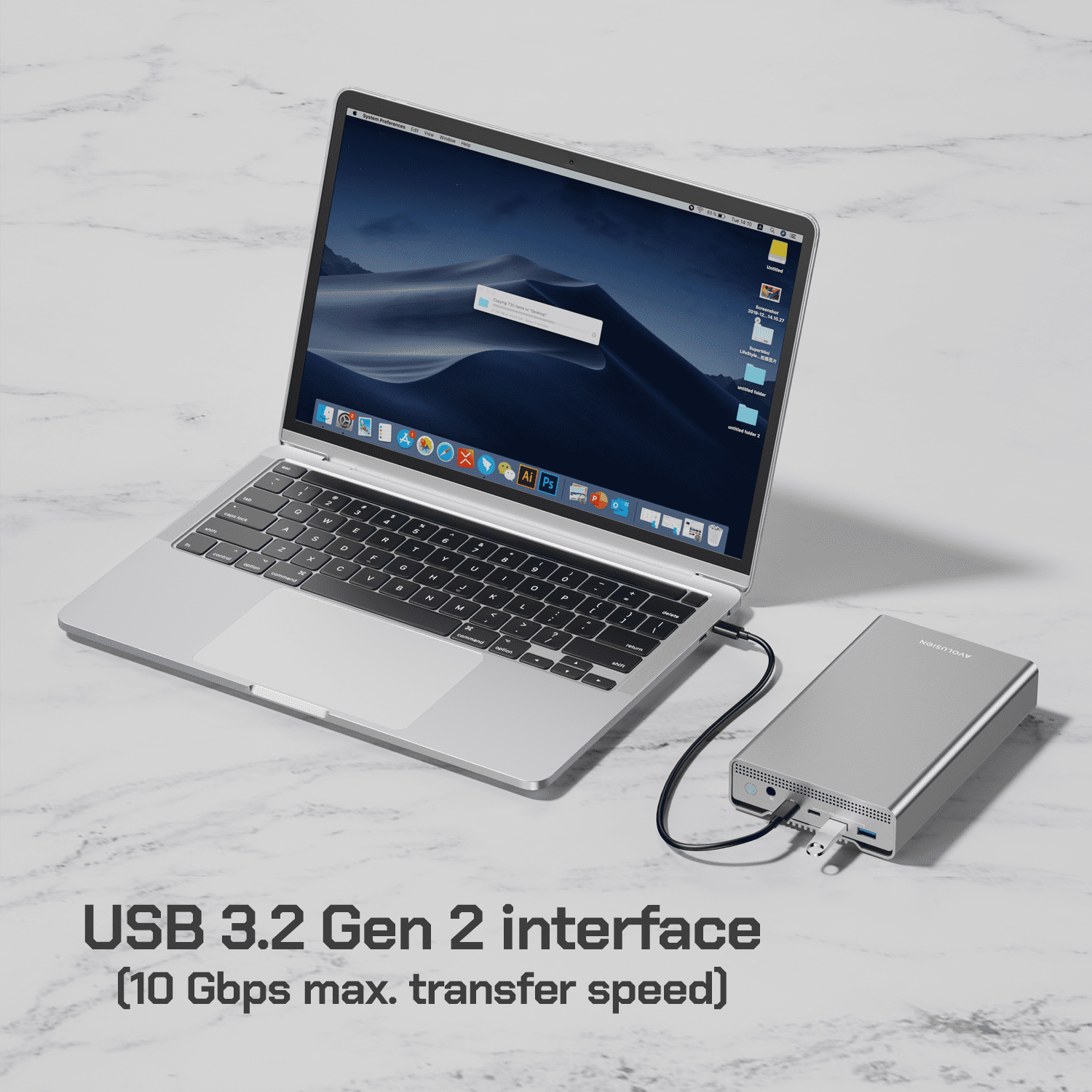 Avolusion PRO-G1 Series 8TB USB 3.2 Gen 2 USB-C External Hard Drive with USB Hub for Windows or MacOS Desktop PC / Laptop (Silver)