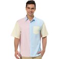 thumbnail image 2 of Unique Bargains Men's Shirts Short Sleeve Summer Cotton Patchwork Button Down Shirts Pink Blue M, 2 of 4