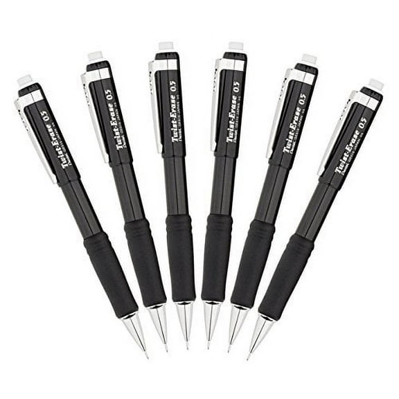 Pentel Twist-Erase III Automatic Pencil, 0.5mm, Black, Pack of 6