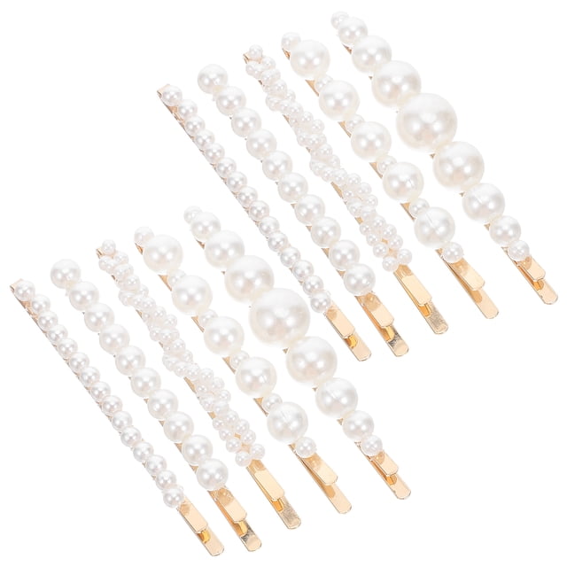 10 horquillas de perlas con estilo, horquillas elegantes para el pelo, accesorios para el pelo para niñas, para fiestas y banquetes (blanco, 5 unidades por juego)