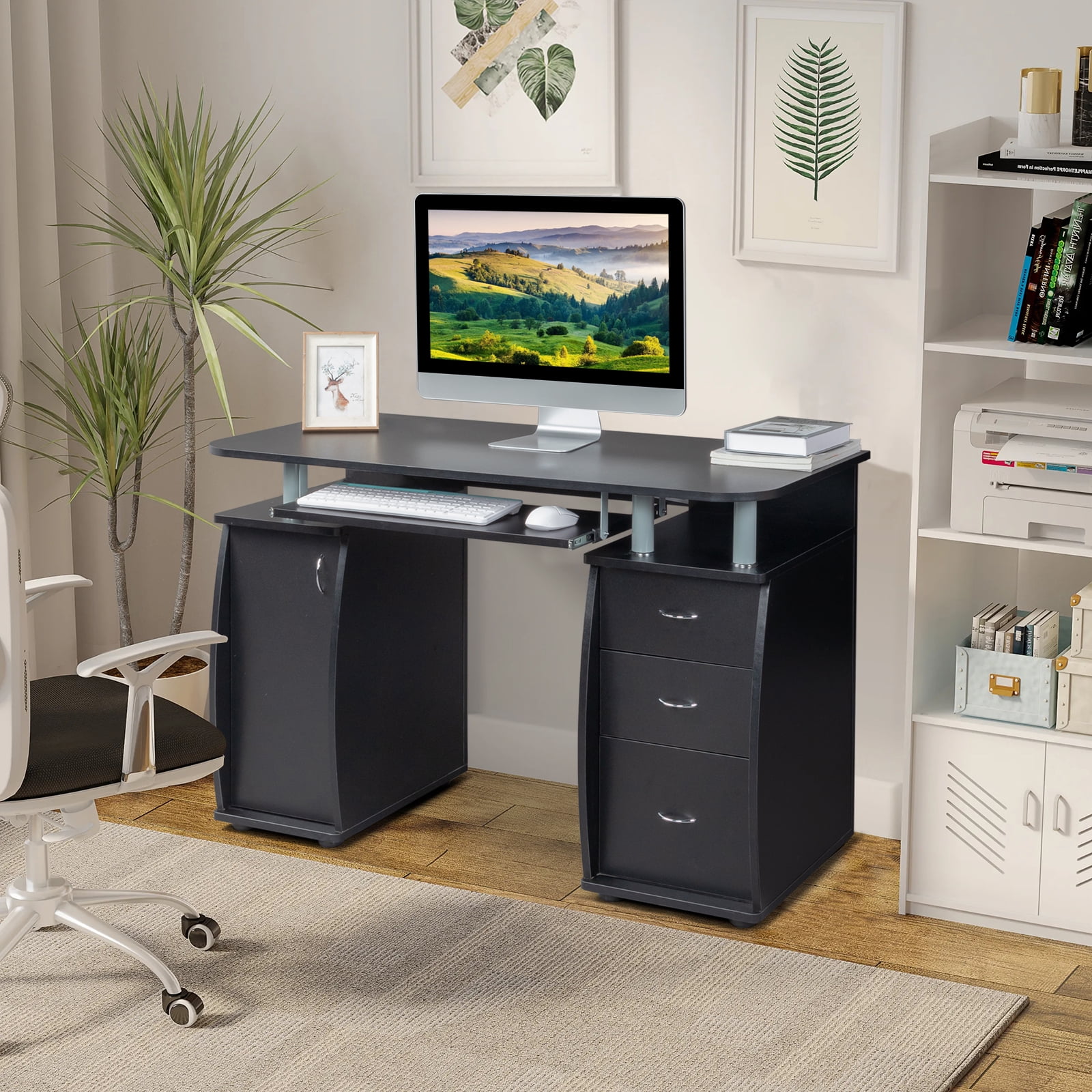 Ktaxon Black 3 Drawers Computer Desk Black Study Workstation Office Furniture