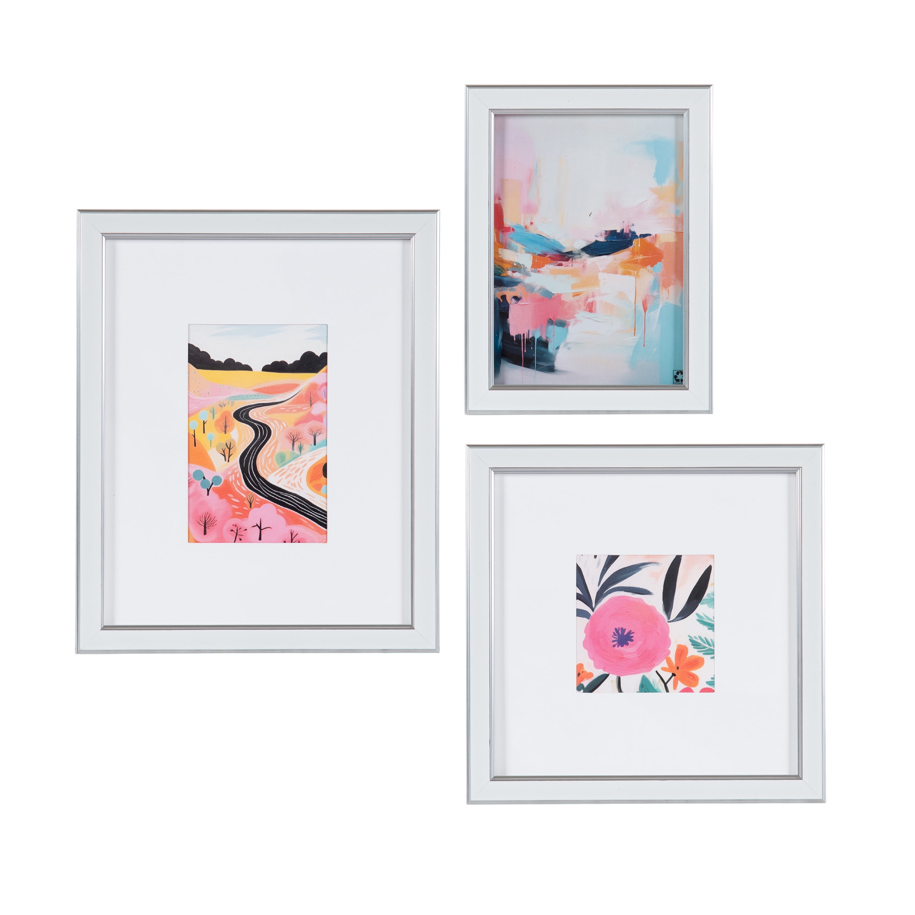 DesignOvation 8x8 Matted for 4x4 White/Silver Decorative Tabletop Picture Frame