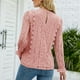 thumbnail image 2 of Blusa de encaje para mujer Fibra de poliéster Cuello en V Color puro Manga larga Otoño Invierno Costura de encaje hueco Tops para mujer Camisas Rosa XL, 2 of 5