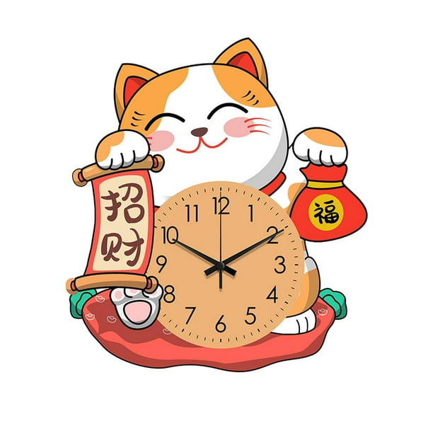 Reloj de pared decorativo con diseño de gato, sin tictac, para el hogar, el dormitorio y la sala de estar. L