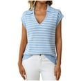 thumbnail image 2 of tarylea Womens Tops Knitted Stripe Sleeveless Turn down Collar V Neck Blouse Casual Loose Comfy Summer Tops, 2 of 8