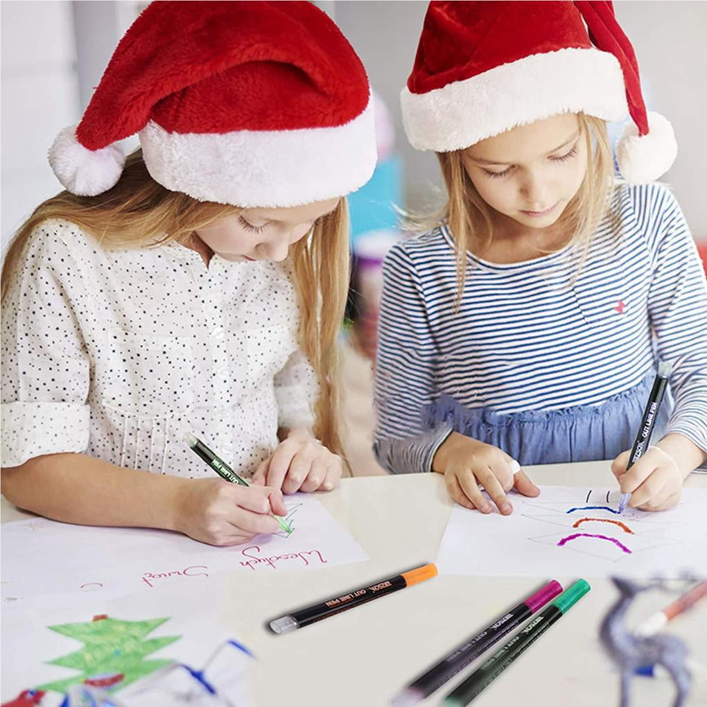 Langgg Outline Metallic Marker Pens 12 Colors Double Line Marker Pens Writing Drawing Highlighter Marker Pen for School Office