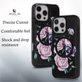 thumbnail image 6 of for iPhone 13 Pro Max Floral Pattern PU Leather + TPU Magnetic Wireless Charging Case, Classic Shockproof Ultra Slim Drop Protective Anti-Scratch Lightweight Women Girls Back Cover, Black, 6 of 8