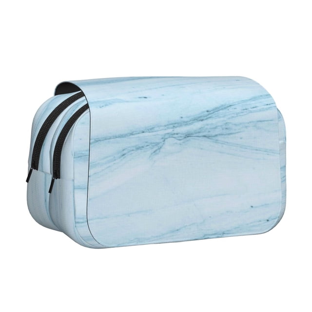 Disketp Light Blue Marble Estuche de Lápices de Doble Capa con Tapa Abatible y Cremallera, Organizador Escolar para Adolescentes y Adultos