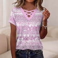 thumbnail image 2 of YUGYXL Short Sleeve Shirts for Women Spring Tops for Women V Neck Criss Cross Tees Womens Summer Tops Pink Top M, 2 of 9