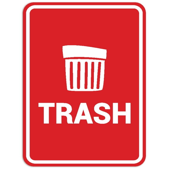 Signs ByLITA Portrait Round Trash Sign - Laser-Engraved Lettering | Durable ABS Plastic | Vibrant Colors | Powerful Foam Tape (Red) - Large