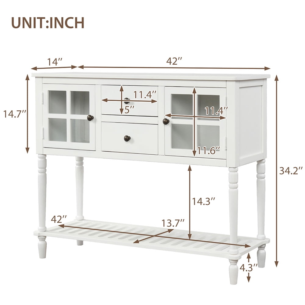 Lowestbest Farmhouse Buffet Sideboard, Wood Storage Cabinet with Bottom Shelf, Glass Console Table for Kitchen Room, White Lowestbest Farmhouse Buffet Sideboard, Wood Storage Cabinet with Bottom Shelf, Glass Console Table for Kitchen Room, White