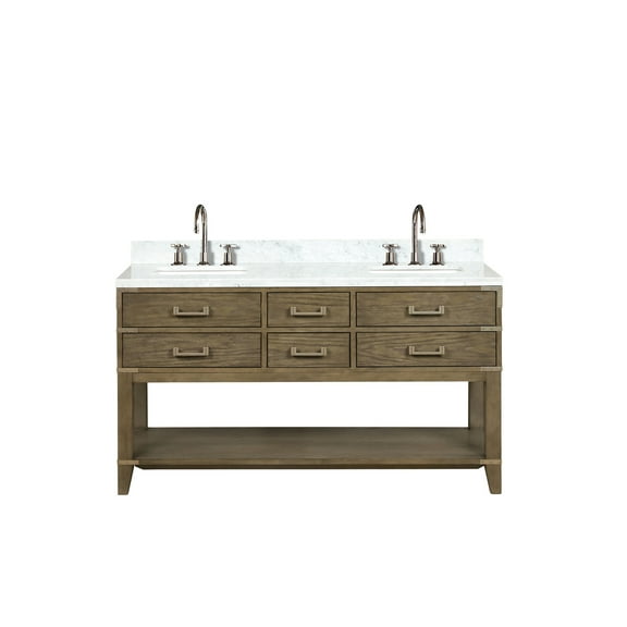 Grey Oak Double Bath Vanity 60" X 22" - Marble Top, Faucet, Soft Close, Storage Capacity W D With Top And Faucet Plenteous Option