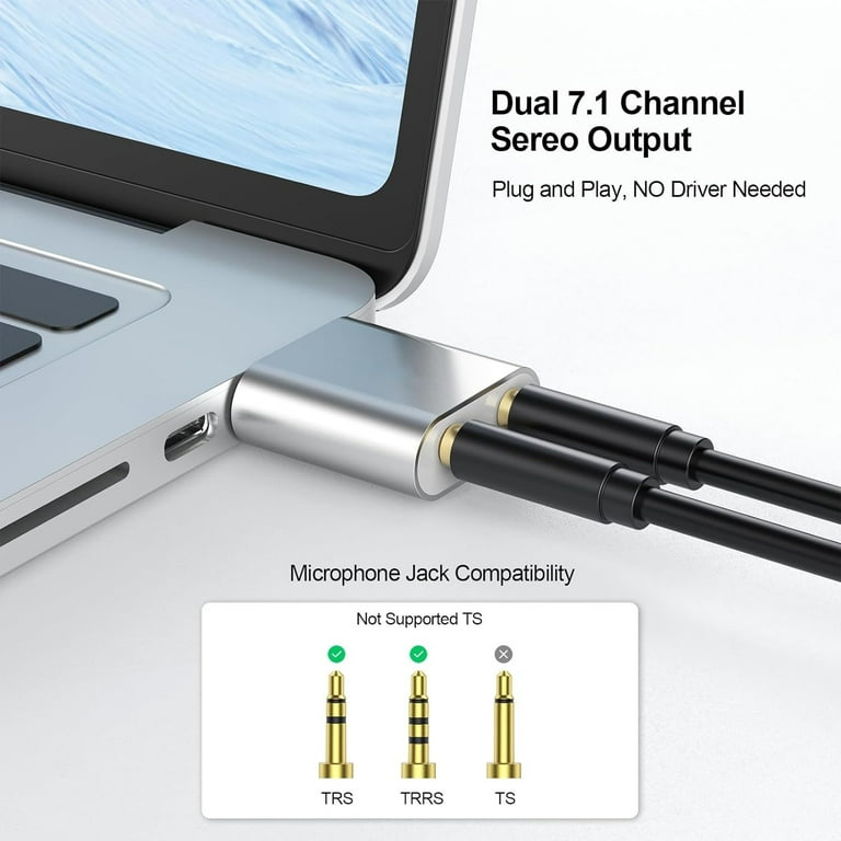 USB Sound Card, USB to Audio Jack Adapter Channel External