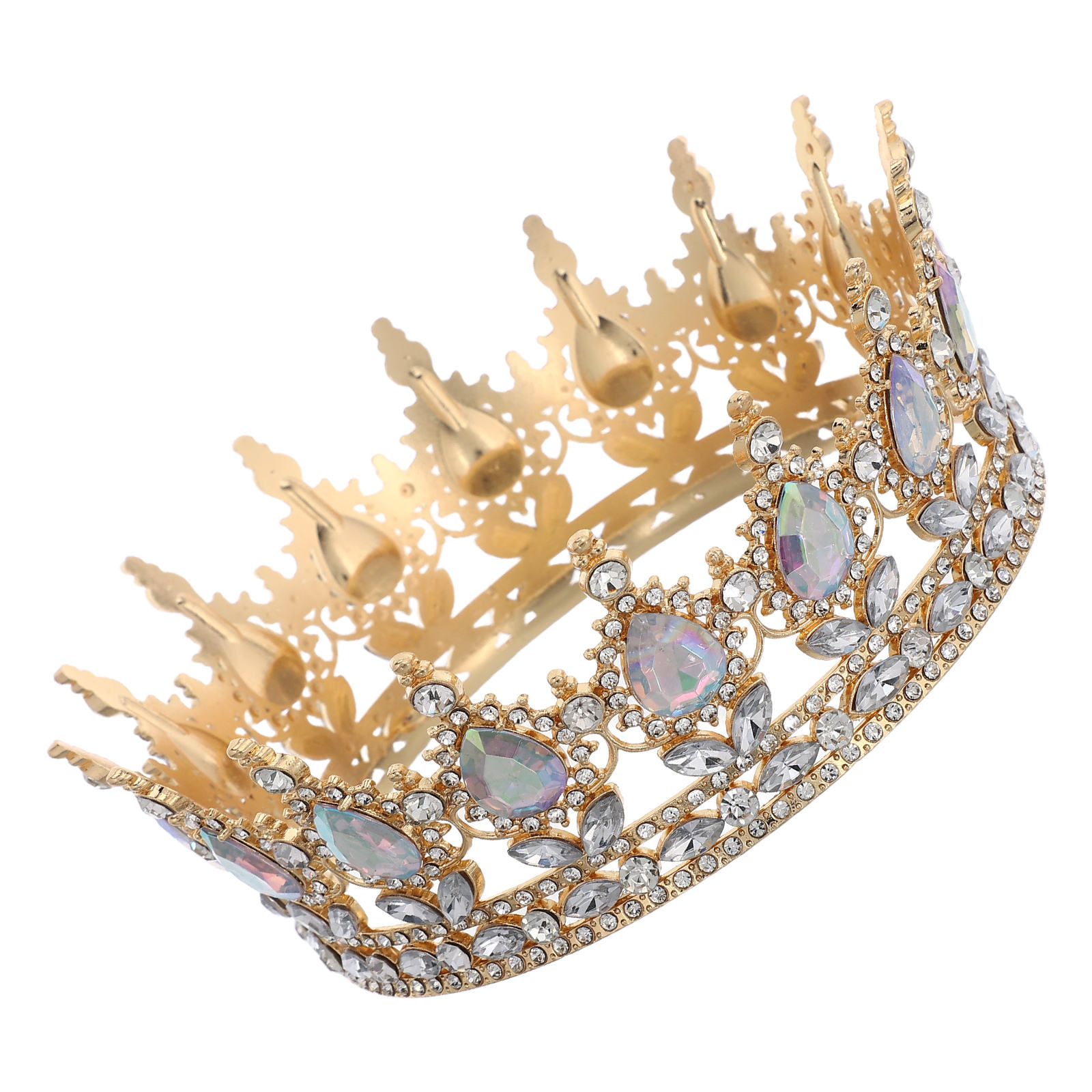 Gold Rhinestone Crown Tiara Elegant All Occasion Women Girls 