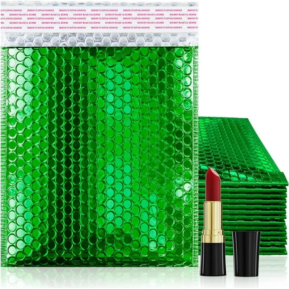 Metallic Bubble Mailers 8" x 11.5", Pack of 25 Green Bubble Packaging Envelopes, Water-Resistant Padded Shipping Envelopes, Shiny Shipping Bags with Sturdy Sealing, Gift Bubble Envelopes