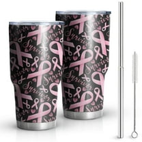 30oz Breast Cancer Survivor Pink Ribbon Black Tumblers Stainless Steel Tumbler with Lid and Straw,Vacuum Insulated Double Wall Travel Tumbler Cups Mug with Cleaning Brush for Coffee,Tea