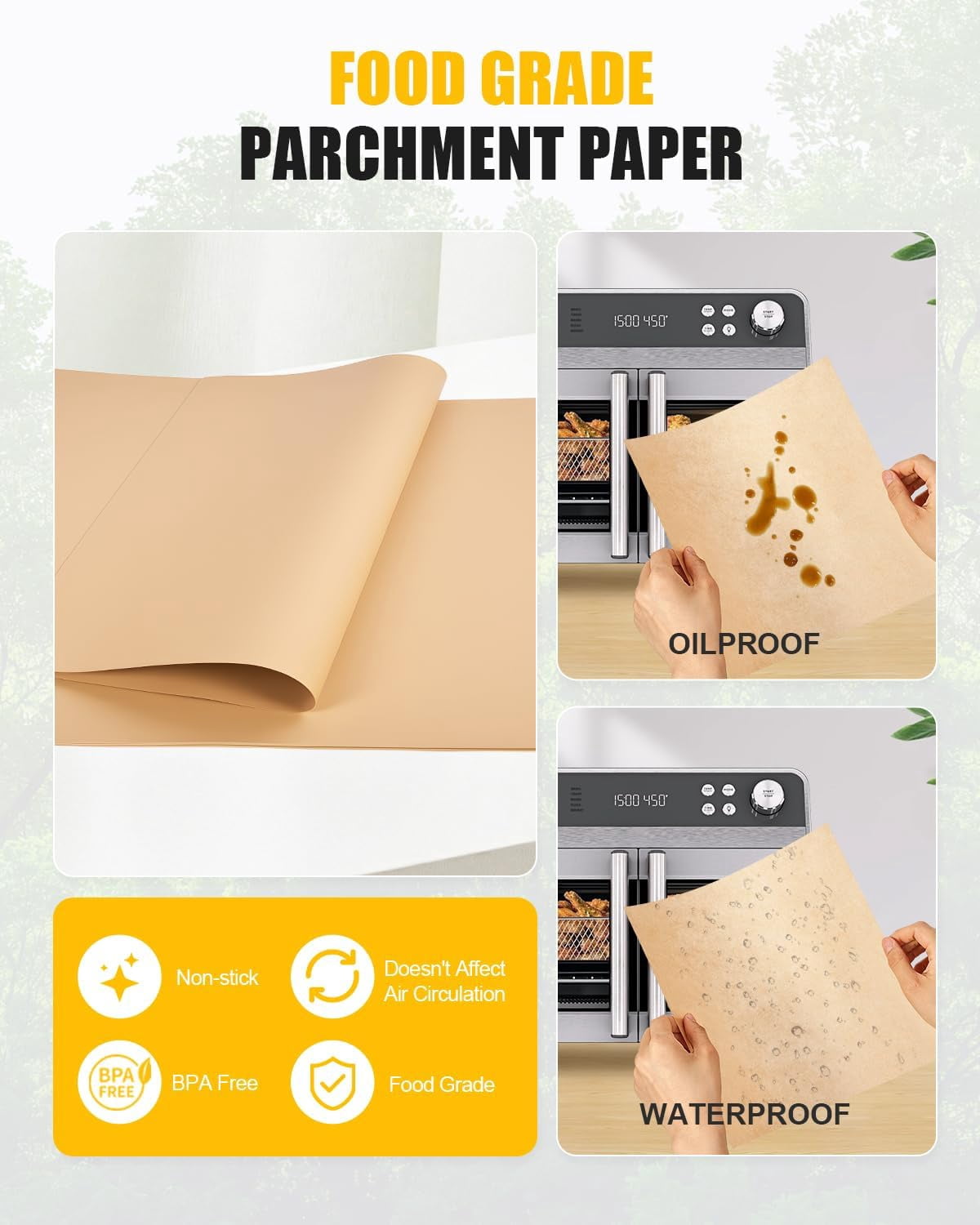 JJEAN-134PCs Air Fryer Liners Compatible with Ninja French Door Premier Air Fryer Convection Oven FO101, 4PCs Reusable Baking Teflon Mats and 130PCs Disposable Parchment Paper Accessories