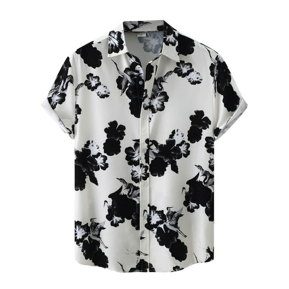 GHSOHS Mens Shirts Black Tops Blouse White Linen Shirt Fashion Black Floral Printed Dress Shirt Summer Beach Hawaiian Shirt Casual Lapel Short Sleeve Button Down Shirts Black Long Sleeve Dress Sh,3XL