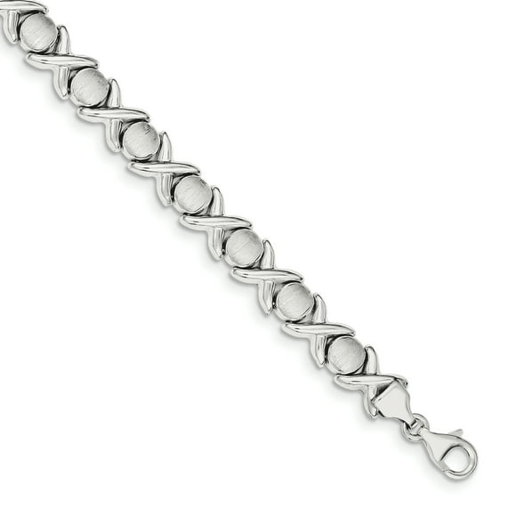 925 Sterling Silver Polished and Satinch X and O Bracelet