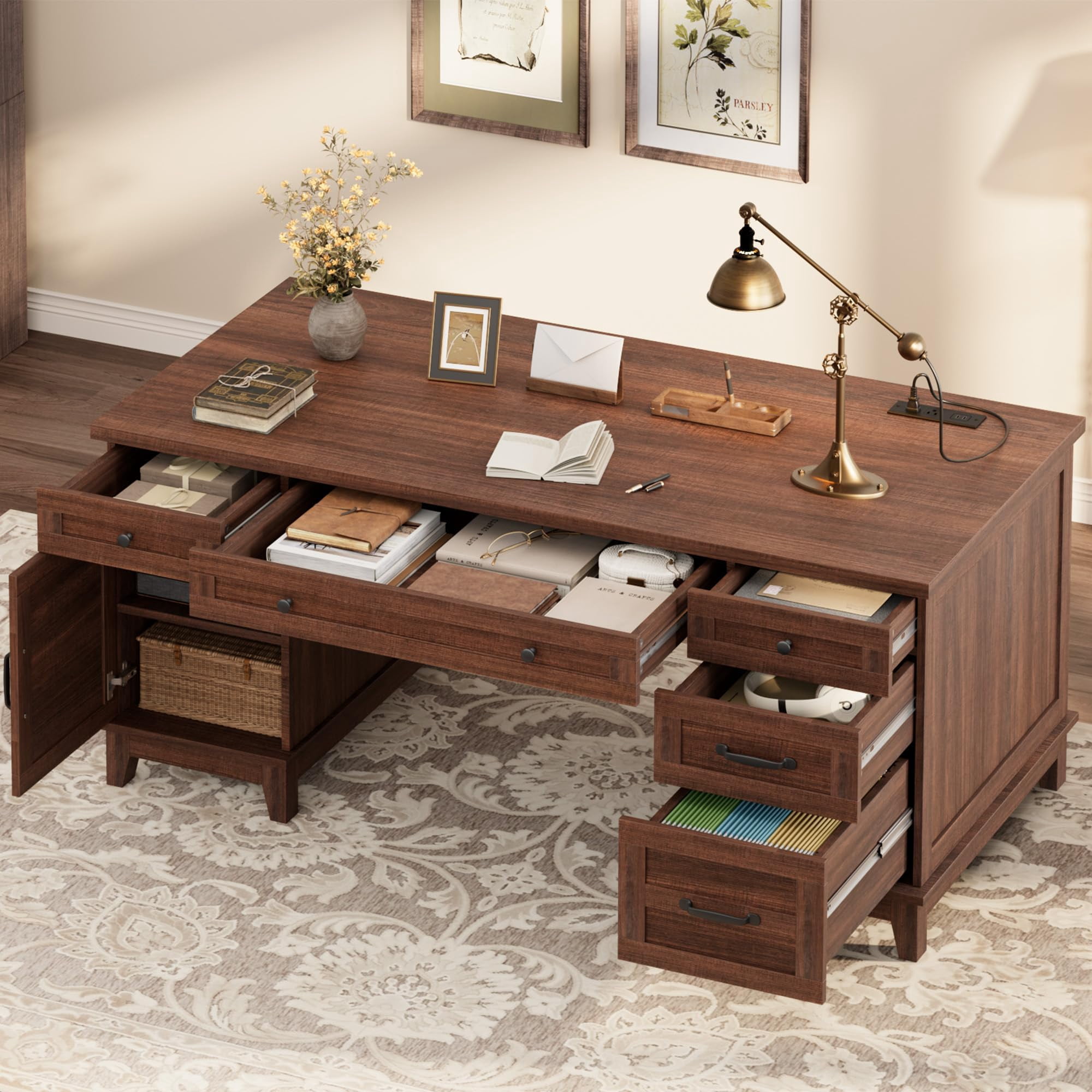Brown Drawer-equipped Farmhouse Home Office Desk