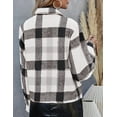 thumbnail image 5 of Lentta Women's Fashion Cropped Flannel Wool Blend Plaid Shacket Long Sleeve Button Down Jackets Coat (Black-S), 5 of 5