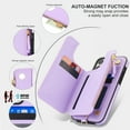 thumbnail image 7 of Wallet Case for Apple iPhone 13 Pro, with Crossbody Shoulder Strap & Hand Wrist Cards Holder Zipper Pocket Stand Feature Full Protective Shockpoof Phone Case for iPhone 13 Pro, Lightpurple, 7 of 7
