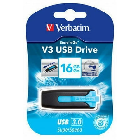 Verbatim Store 'n' Go V3 16 GB USB 3.0 Flash Drive - Caribbean Blue - External Verbatim Store 'n' Go V3 16 GB USB 3.0 Flash Drive - Caribbean Blue - External