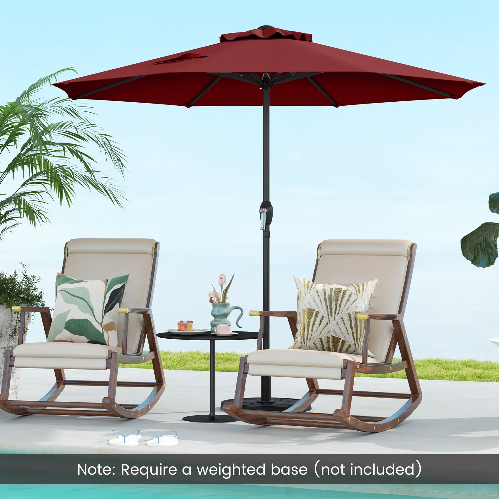Topbuy 8.5 FT Patio Umbrella Outdoor Table Umbrella w/ Crank Handle 8 Ribs Wine