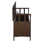 Linon Cynthia Wood Storage Bench FlipTop Slat Back & Side in Walnut Brown Finish