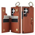 thumbnail image 3 of JTCASES for Samsung Galaxy S24 Ultra Case, PU Leather Lychee Pattern Zipper Purse Finger Ring Buckle Card Slots Stand Shell for S24 Ultra Wear-resistant Shockproof Wallet Cover, Brown, 3 of 8