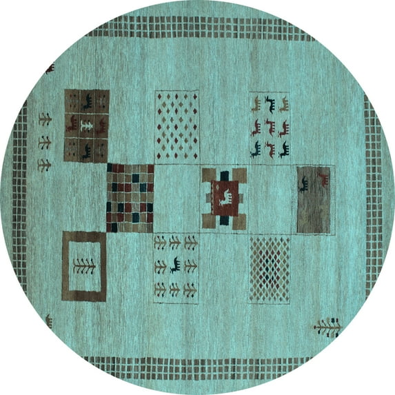 Ahgly Company Indoor Round Abstract Light Blue Contemporary Area Rugs, 6' Round
