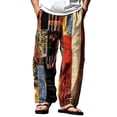 thumbnail image 3 of SGFCWSX Mens Harem Pants Patchwork Elastic Waist Drawstring Pockets Loose Boho Hippie Beach Casual Pants Red Size 2XL, 3 of 7