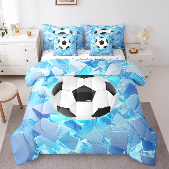Erosebridal Soccer Football Bed in a Bag Full size,Geometry Gradient Bed Set,Sports Theme Decor,Reversible,Super Cozy,7 Pieces