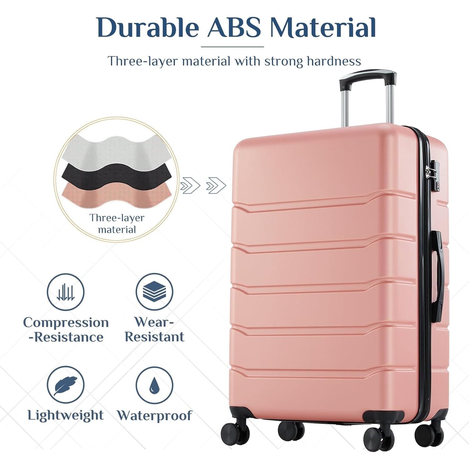 3-Piece Luggage Sets, Lightweight ABS Hard Shell Suitcase with Spinner Wheels, Expandable, TSA Lock & Retractable Handle