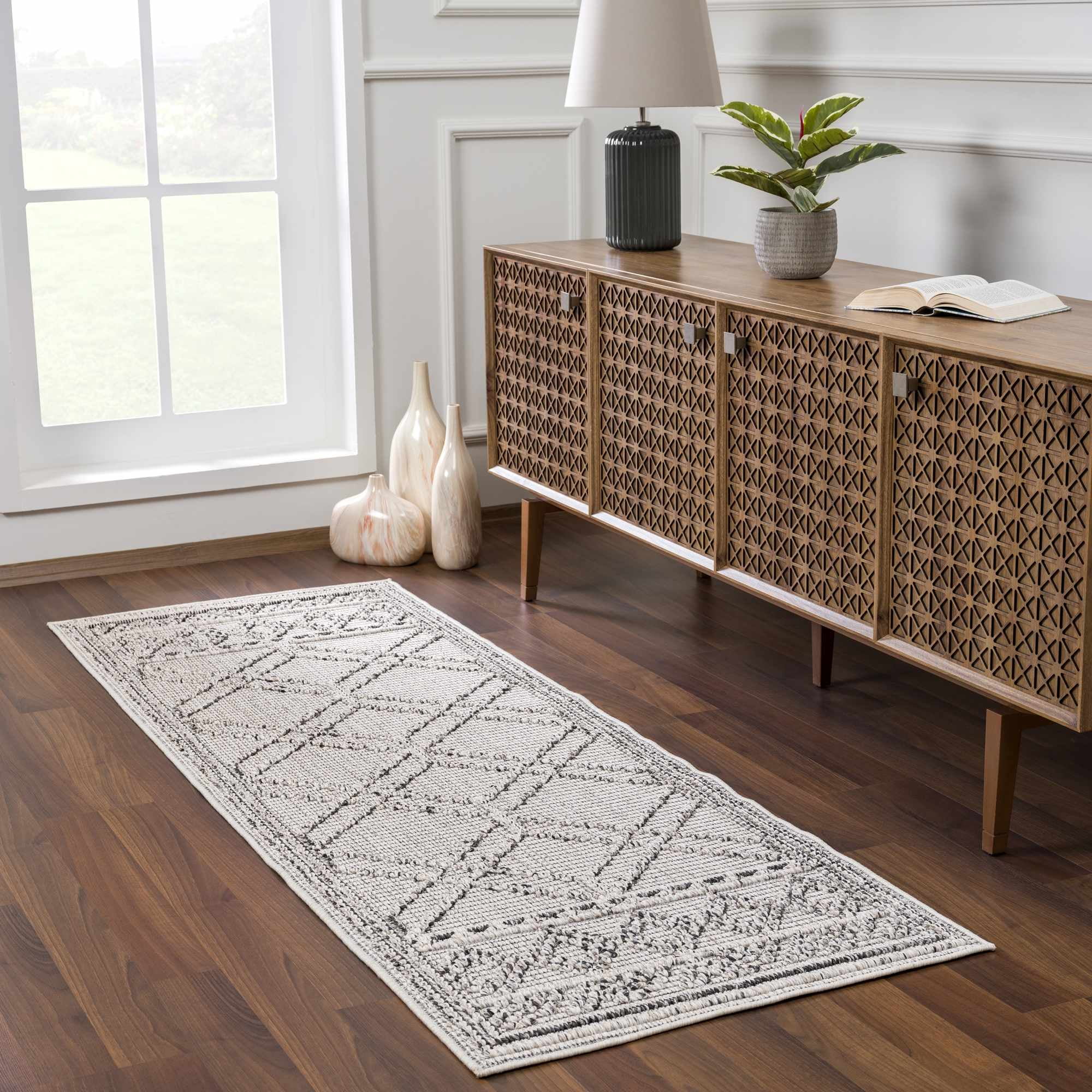 Hauteloom Siesta Outdoor Rug - Outside Porch Patio Area Rug Carpet - Waterproof Rug - Farmhouse - Dark Grey, Light Gray, Beige - 2' x 3'