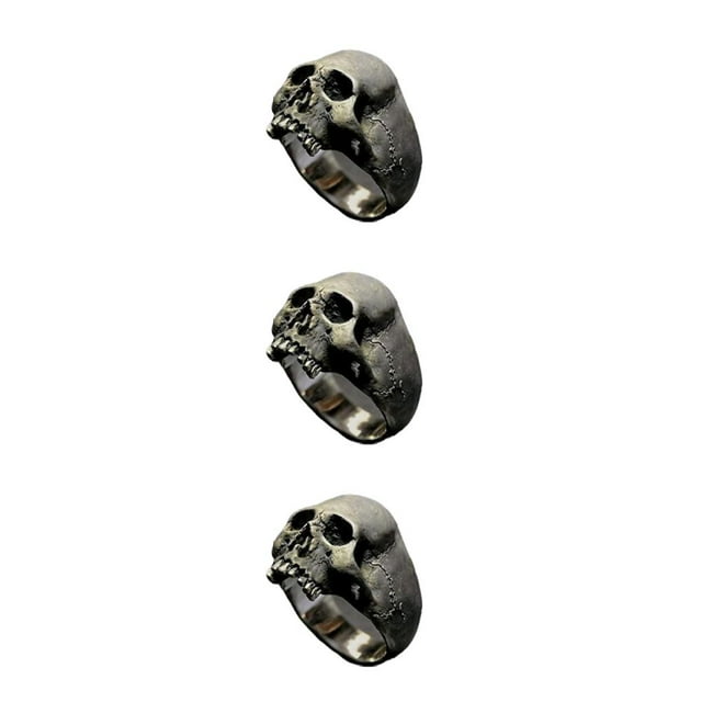 relayinert Gothic Punk Golden Horror Skull Ring Exquisite Handmade Unique Style Any Occasion Alloy Gothic Punk Horror Skull Rings silver 14 3Set