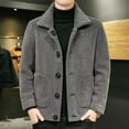 thumbnail image 4 of Men Jacket Lapel Long Sleeve Single Breasted Coat with Pockets Solid Color Reversible Design Polar Fleece Faux Leather Outwear, 4 of 8