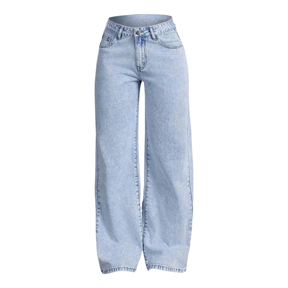 CPNG Teen Girls Straight Baggy Jeans Washed Loose Solid Color High Elastic Waist Casual Denim Pants Trendy Streetwear(Light Blue,7-8 Years)