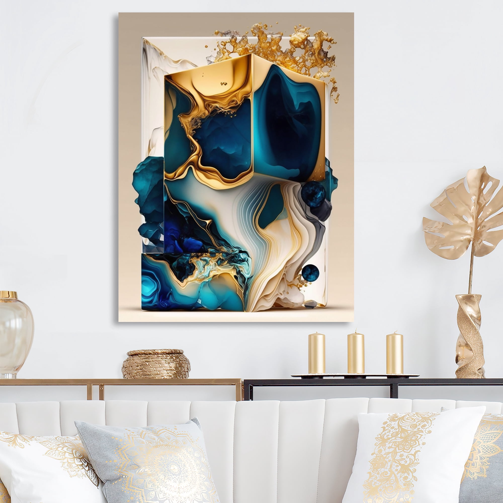 Designart Abstract Marble Geode Blue Shape Canvas Wall Art