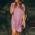 thumbnail image 2 of Ketyyh-chn99 Robes Midi pour Femmes Robe d'Été Robe Extensible Robe d'Été Manche à Volants Ample Fluide Plissée Robe Courte Rose,3TG, 2 of 5