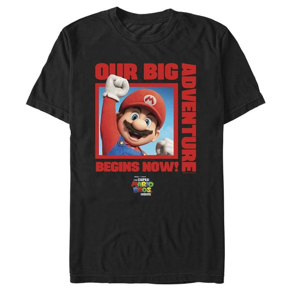 Men's The Super Mario Bros. Movie Mario Our Big Adventure Begins Now Red Graphic Tee Black Medium
