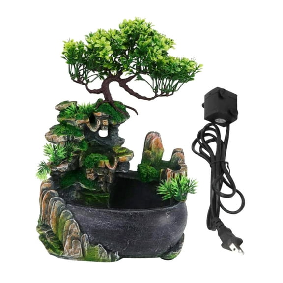 Tabletop Fountain, Resin Mini Silent Colorful Light Waterfall Fountain Meditation Desktop Simulation Rockery Water Fountain Bonsai Home Decor ,