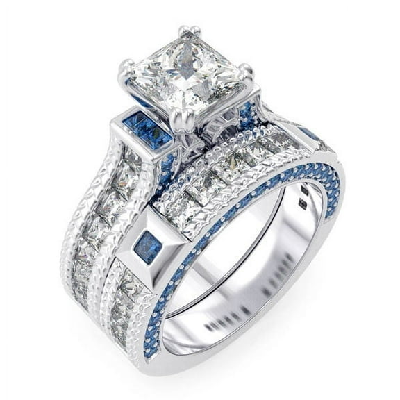 Sterling Couture 925 Sterling Silver Sapphire Wedding Rings for Women, Engagement Gifts Set, Size 6