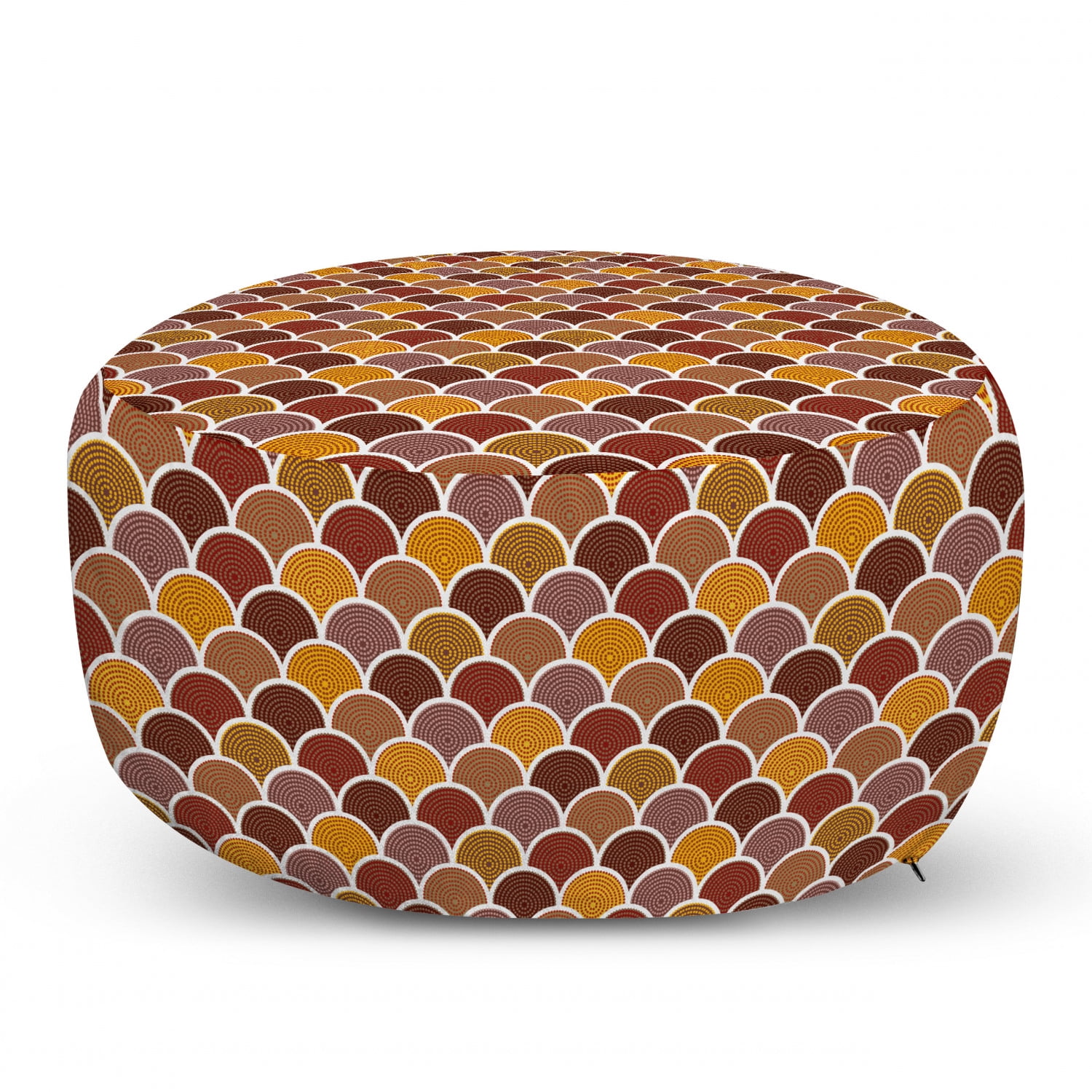 Ethnic Ottoman Pouf, Aboriginal Patterns with Squama Design Overlapping