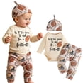 thumbnail image 6 of Xyant Newborn Baby Boy Rugby Outfit Funny Letter Print Long Sleeve Romper Pants Hat 3Pcs Cowboy Football Clothes (Beige,6-12 Months), 6 of 7