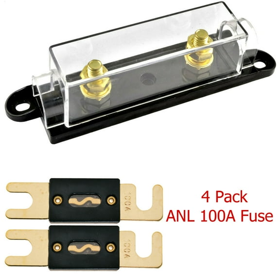 1/0/4/8 Gauge ANL Fuse Holder with 4 Pack Gold Plated 100 Amp ANL Fuse