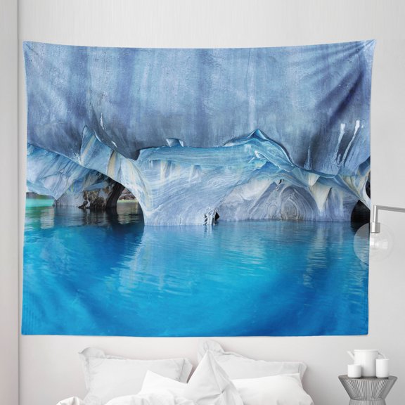 Blue Tapestry, Marble Cave General Carrera Lake in Chile Natural Wonders Rocks Azure Water, Fabric Wall Hanging Decor for Bedroom Living Room Dorm, 5 Sizes, Purplegrey White Blue, by Ambesonne