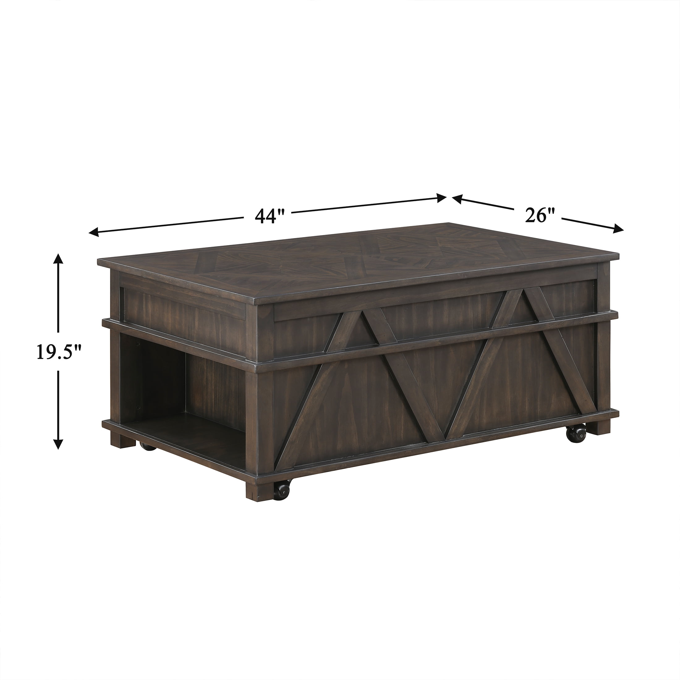 OakvillePark Lior Lift Top Coffee Table with Hidden Compartments and Casters, Brown